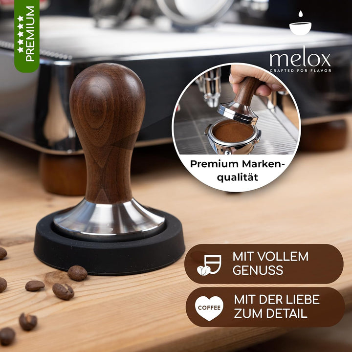 MELOX® - Premium Barista Tamper 58mm aus Edelstahl & Walnussholz (Klassisch) - Kaffee-Stampfer & Kaf