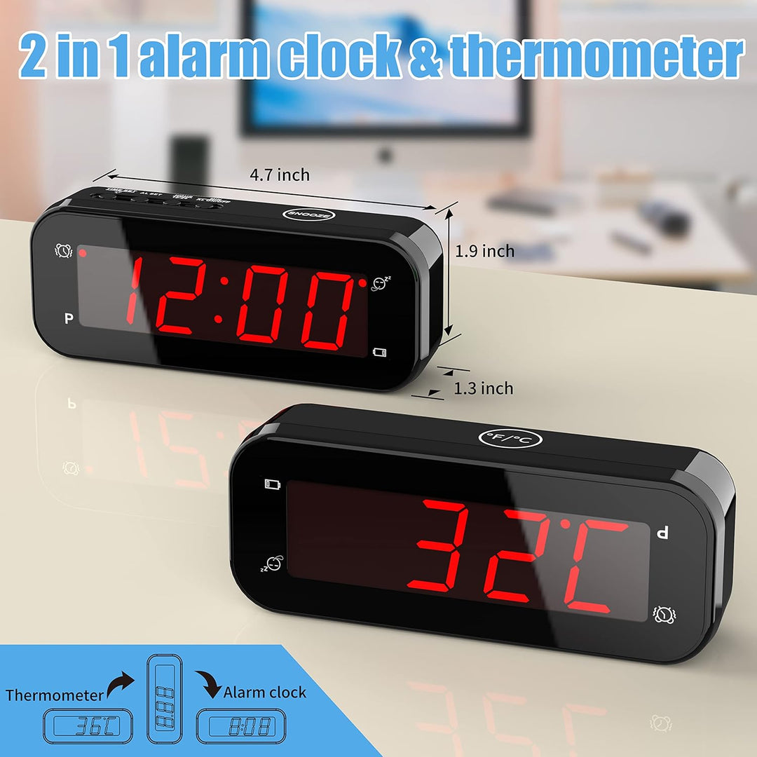 KWANWA Digitaler Reisewecker mit Temperaturanzeige – Batteriebetrieben, 3-stufige Helligkeit/Snooze/