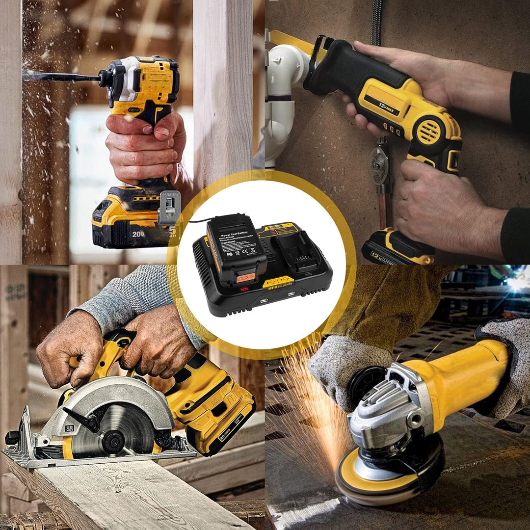 ASUNCELL Dual Port Akku Ladegerät Kompatibel mit Dewalt DCB115 18V XR, 3.0A 12V-20V MAX Li-Ion Schne