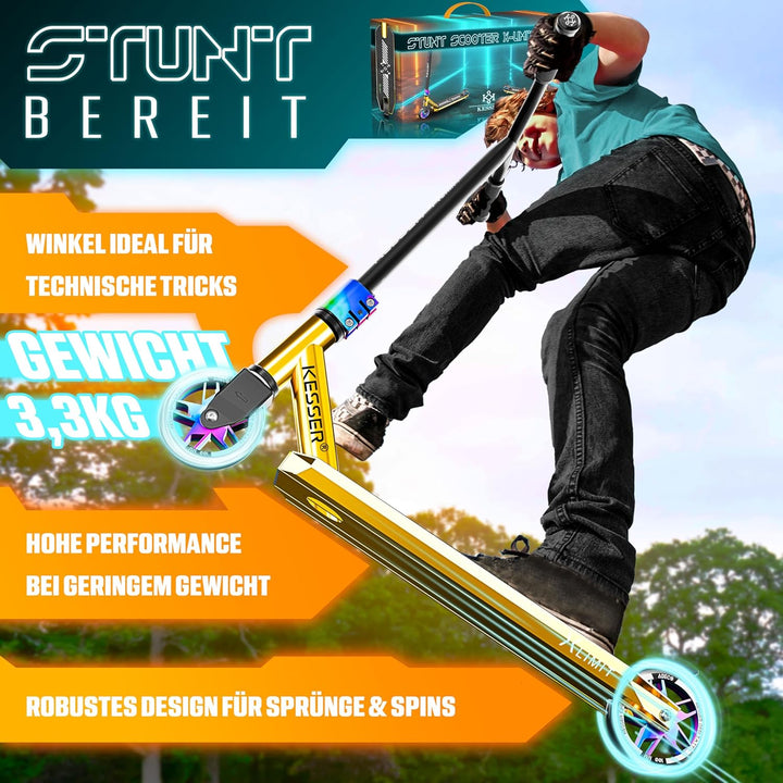 KESSER® Stunt Scooter X-Limit-Pro 360° Lenkung Funscooter Stuntscooter mit Ständer ABEC 9 Kugellager