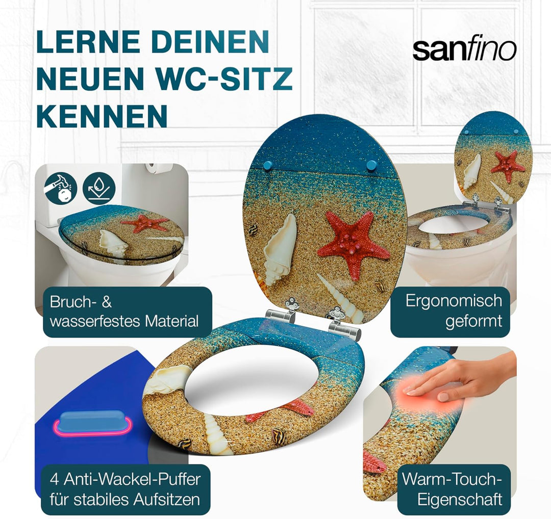 Premium WC Sitz mit Absenkautomatik – hochwertige Toilettendeckel aus Holz, viele bunte Motive, hohe