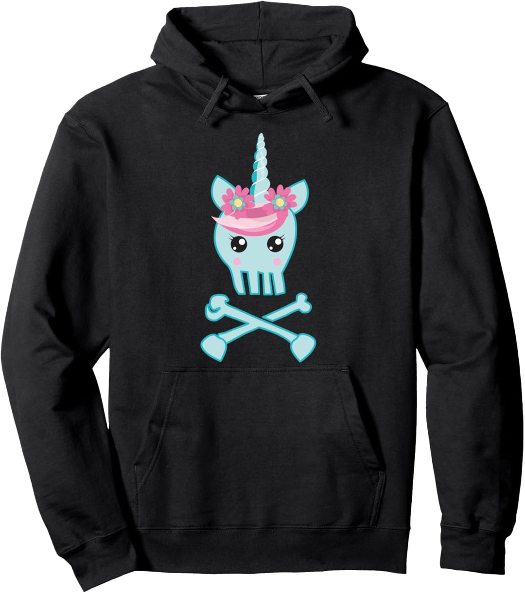 Pastell Goth Niedliche Kawaii Einhorn Totenkopf Knochen Pullover Hoodie