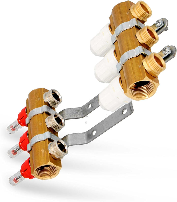 Millto™ Fussbodenheizungsverteiler Messing 3-Port 3 Abschnitte Rohranschlüsse Heizungsverteiler Vorm