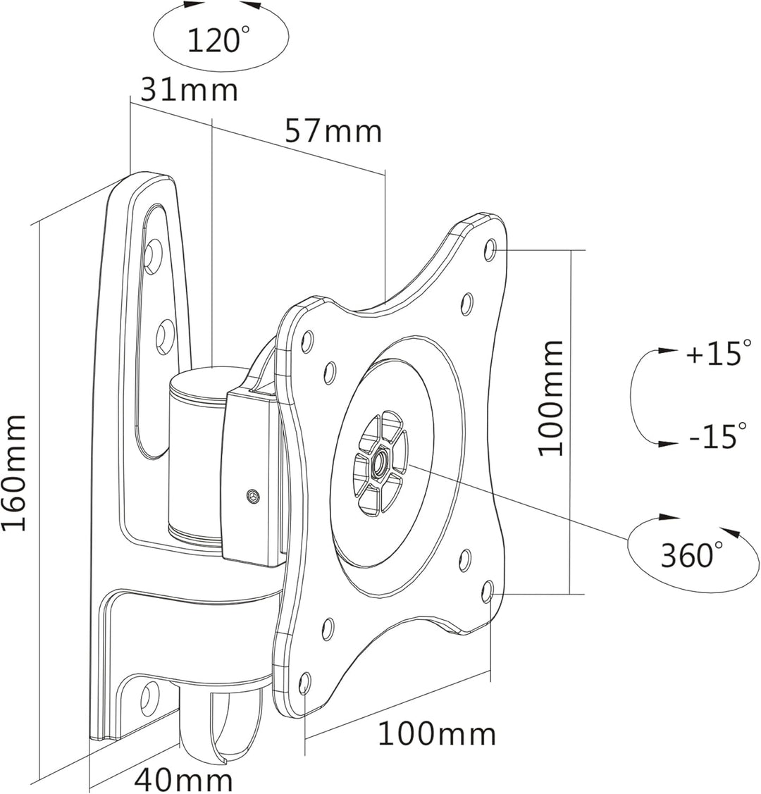InLine Wandhalterung für Monitore bis 27 Zoll, schwenkbar, neigbar, VESA 75x75/100x100, Kabelmanagem