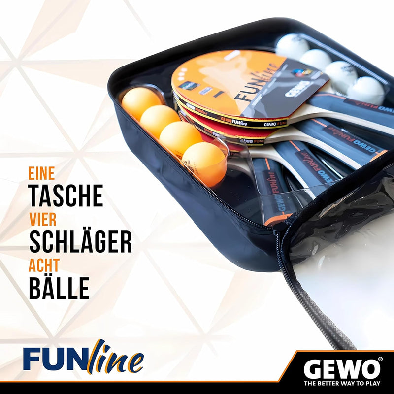 GEWO Family & Friends Tischtennisschläger-Set - 4 Tischtennisschläger für Hobby und Freizeit mit 8 T