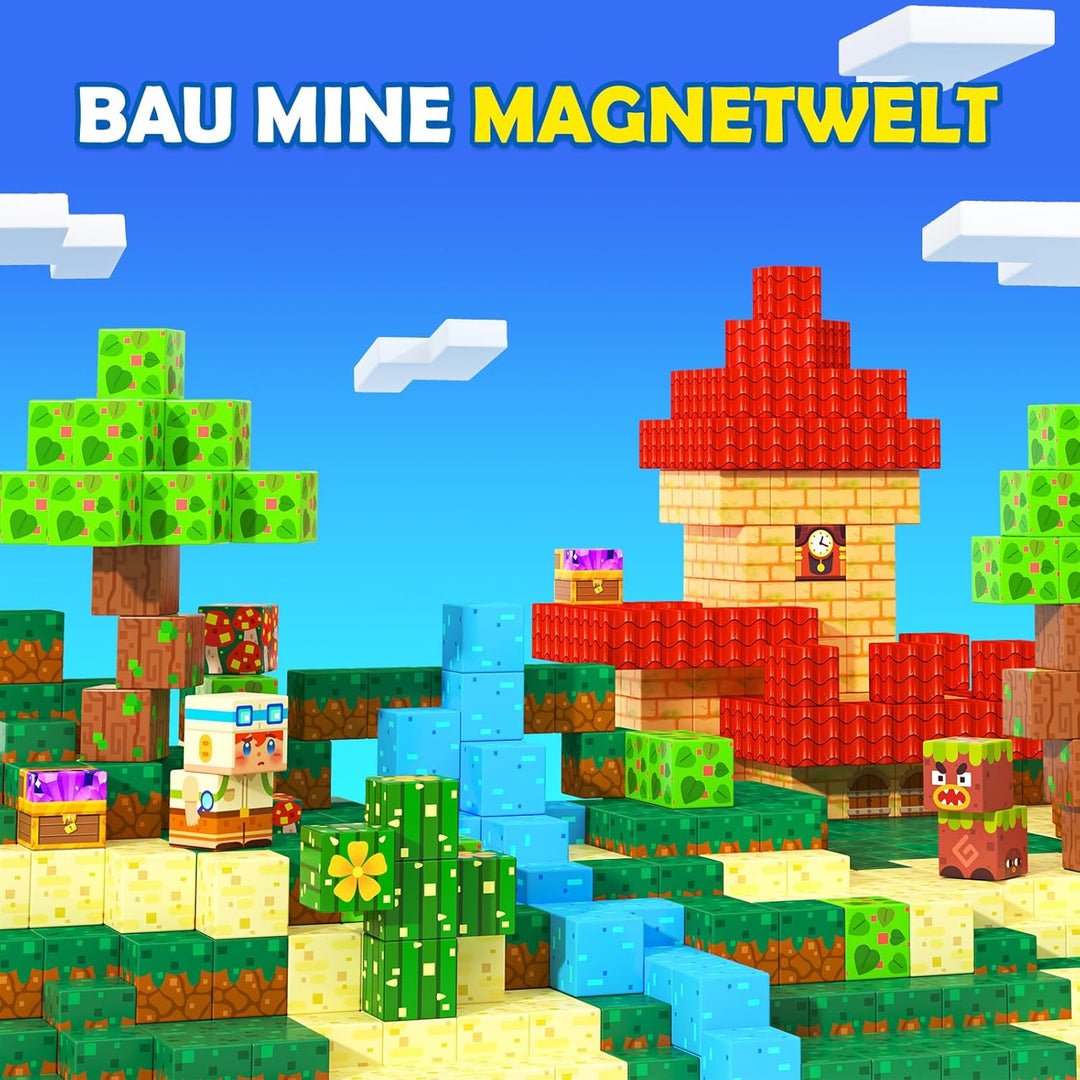 Coodoo Magnetische Bausteine - Baue Mine Magnet Welt, 200 Teile Magnetspielzeug Outdoor Sensorische
