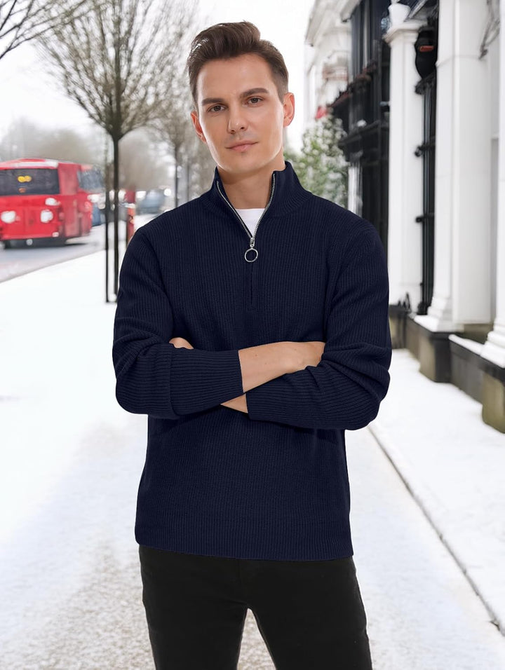 Hisir Pullover Herren Strickpullover 1/4 Zip Pulli Männer, Bequem Weich Warmer Winter Pullover für M