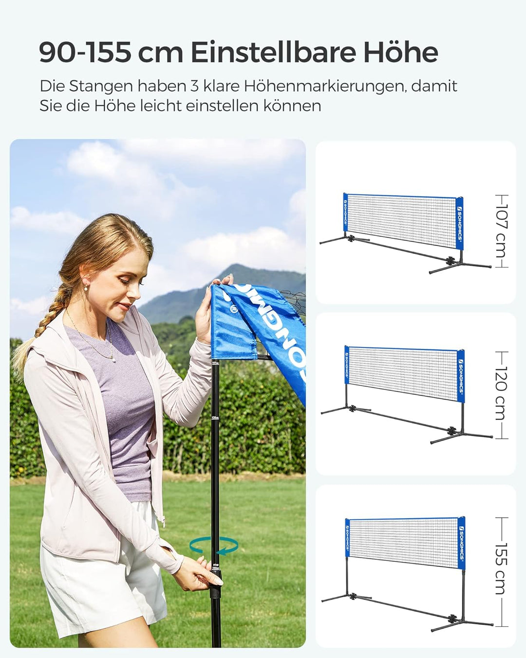 SONGMICS Badmintonnetz, faltbar, einfach zu montieren, leicht zu transportieren, höhenverstellbar (1