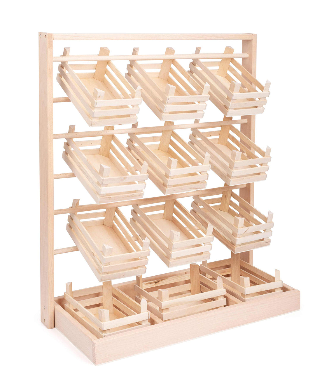 Small Foot Verkaufsstand aus Holz, grosser Stand mit zwölf leeren Kisten, stabile Ausführung, ab 3 J