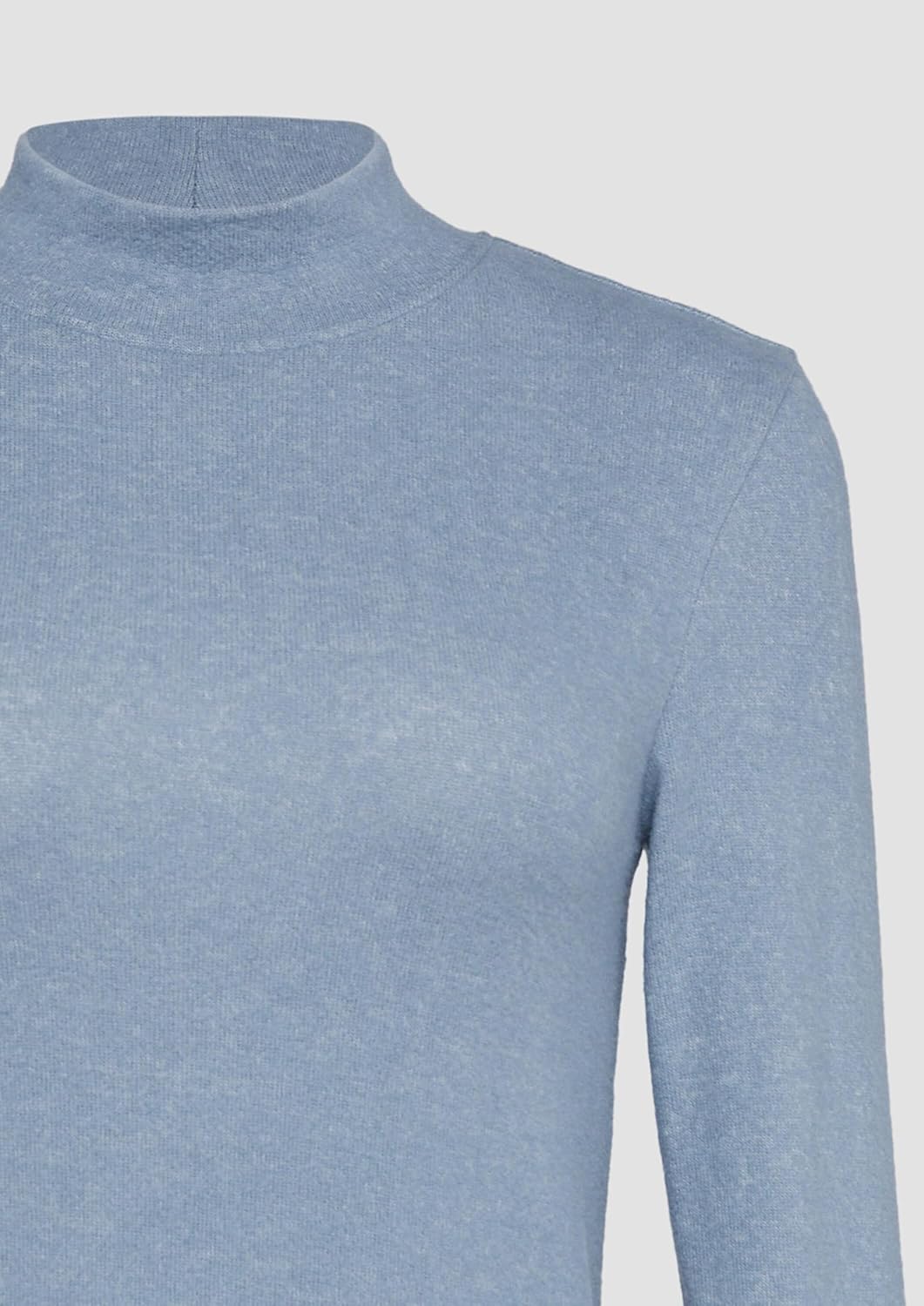 QS Damen Softes Longsleeve aus Viskosemix Langarmshirt mit Stehkragen (1er Pack) M Blue 52w0, M Blue