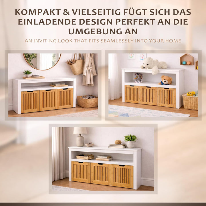 ONVAYA Sideboard mit Rollboxen - Praktisches Kinder Bücherregal und Kuscheltier Aufbewahrung - Moder