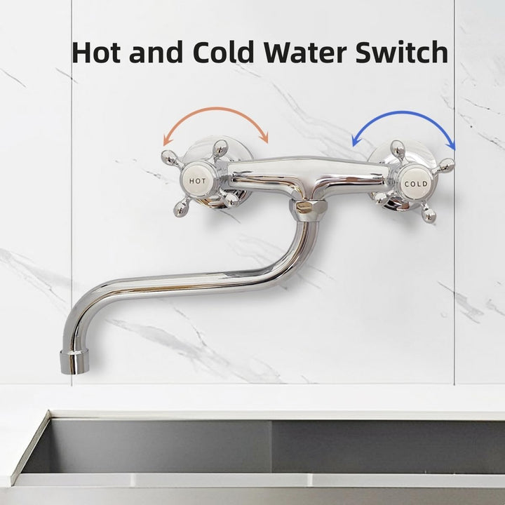 Mischbatterie Küche Wandmontage Chrom, 360°Drehbar Doppelgriff Wasserhahn Küche Messing, Wand Spülti