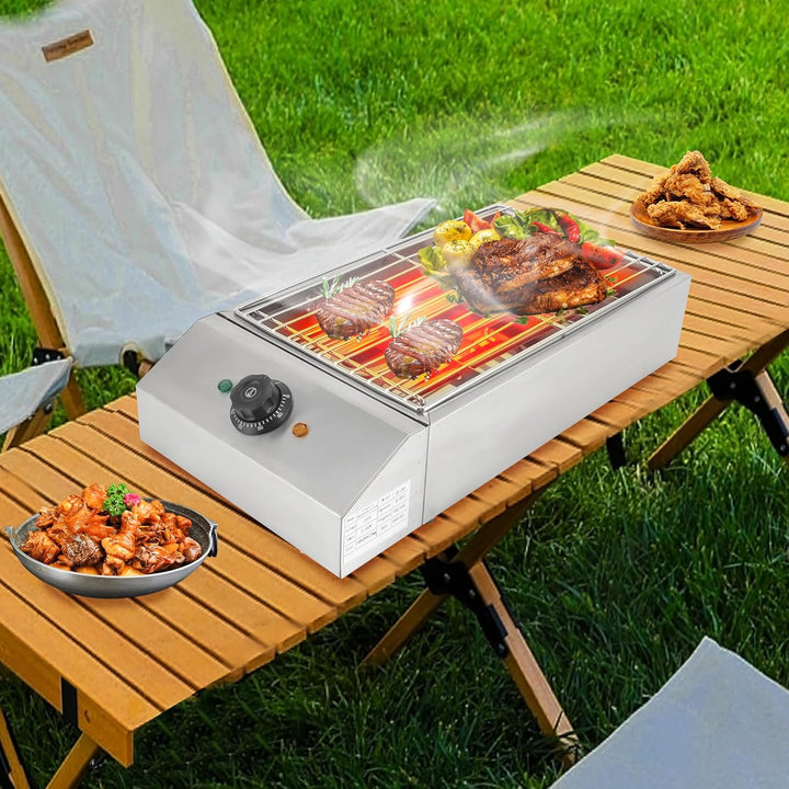 Tischgrill Elektrisch, Barbecue Elektrogrill Gastro Grillplatte Grillofen | 2600W Einstellbarer Temp