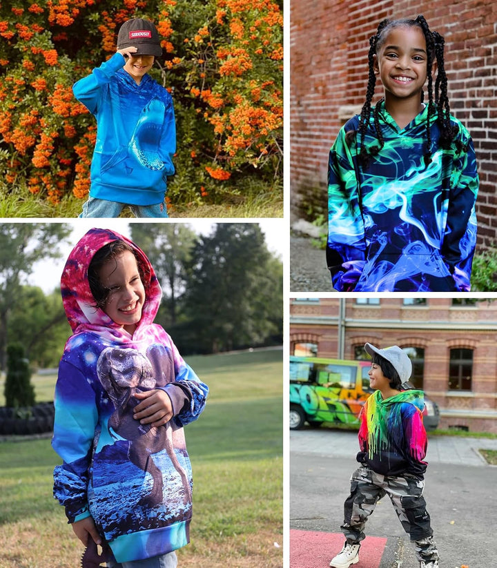 AIDEAONE Jungen Mädchen 3D Hoodie Kapuzenpullover Sweatshirt Mit Kapuze Wolf Blau 11-14 Jahre, Wolf