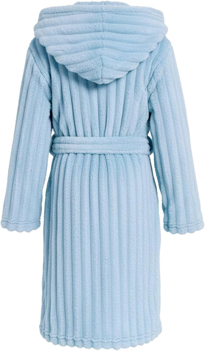 JiAmy Kapuzen Bademantel für Mädchen Flauschiger Fleece Plüsch Langer Schlafmantel Kinder Blau 4-6 J
