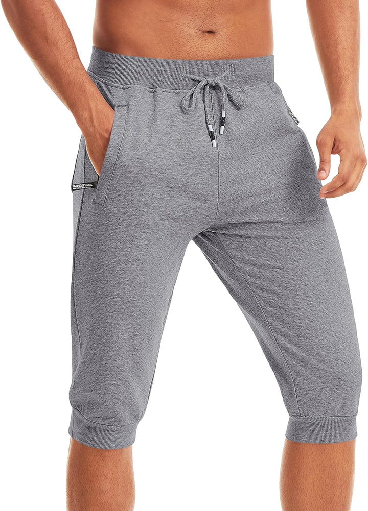 MAGCOMSEN Herren Sport Short 3/4 Trainingshose Sommer Jogging Capri mit Reissverschlusstaschen Leich