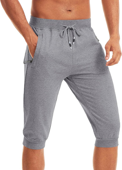 MAGCOMSEN Herren Sport Short 3/4 Trainingshose Sommer Jogging Capri mit Reissverschlusstaschen Leich