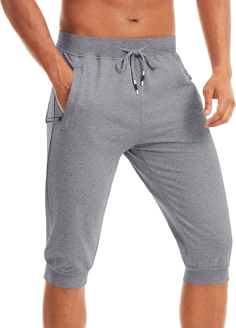 MAGCOMSEN Herren Sport Short 3/4 Trainingshose Sommer Jogging Capri mit Reissverschlusstaschen Leich