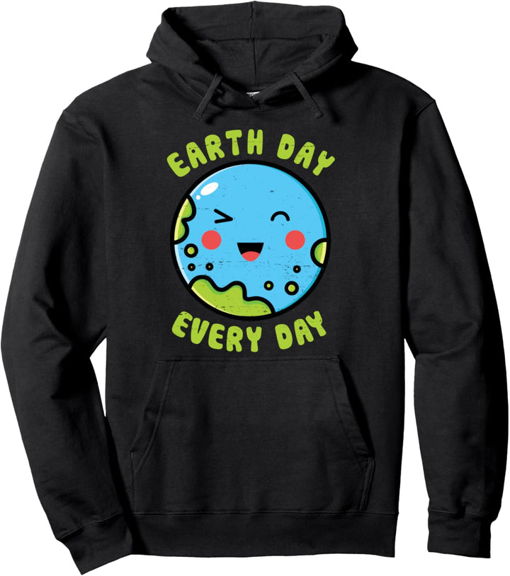 Earth Day Every Day Love The Environment Cute Kawaii Planet Pullover Hoodie