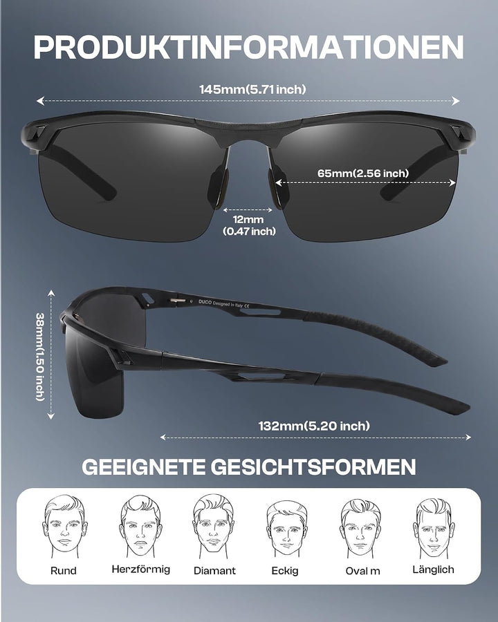 DUCO Sonnenbrille für Herren Retro Polarisierte Sonnenbrille Ultraleichte Sportbrille Al-Mg Metallra