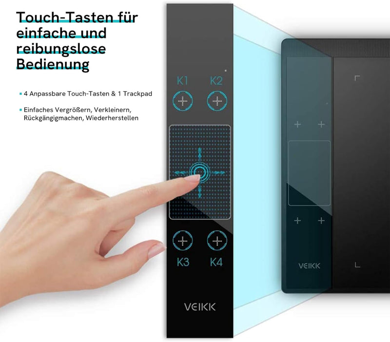 Grafiktablett VEIKK A30 V2 mit 4 Sensortasten und einem Gestenpad, 10x6 Zoll Pen Tablet mit Batterie