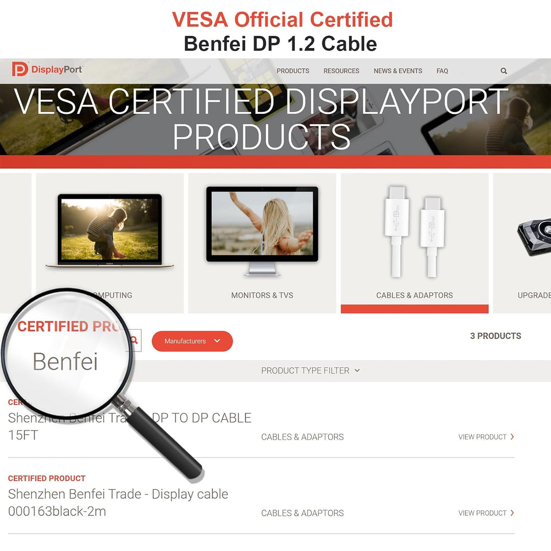 BENFEI [VESA zertifiziert] DisplayPort DP 1.2 Kabel 1,8M 4K, 2 Stück DisplayPort auf DisplayPort Kab