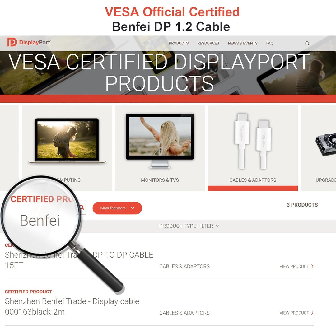 BENFEI [VESA zertifiziert] DisplayPort DP 1.2 Kabel 1,8M 4K, 2 Stück DisplayPort auf DisplayPort Kab