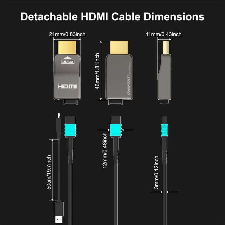 RUIPRO 8K HDMI 2.1 Kabel mit abnehmbarem Stecker aus reiner Glasfaser, 2 m, armiert, Ultra High Spee