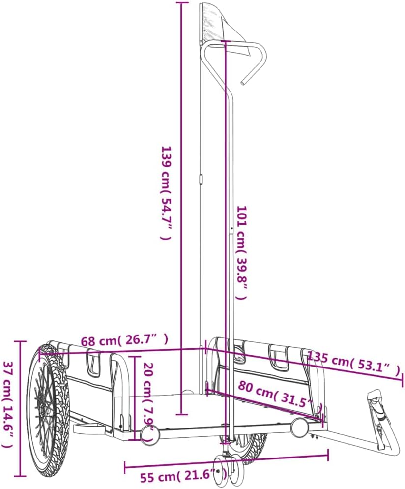 vidaXL Fahrradanhänger Lastenanhänger Orange 135 x 68 x 37 cm, Orange 135 x 68 x 37 cm