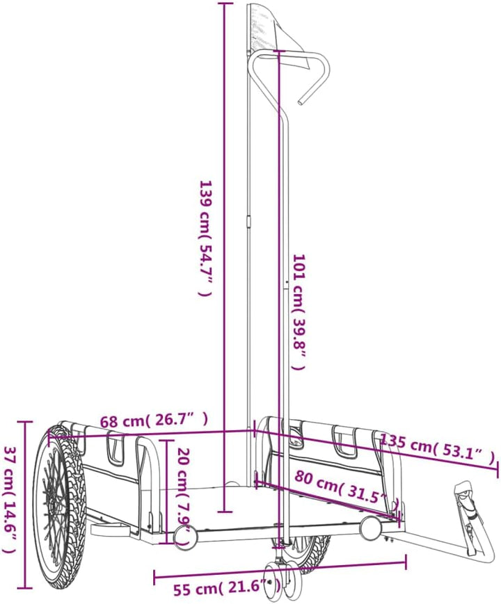vidaXL Fahrradanhänger Lastenanhänger Orange 135 x 68 x 37 cm, Orange 135 x 68 x 37 cm