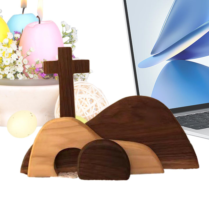 Generisch Osterkrippe Aus Olivenholz, Osterkrippe Ostermorgen, Osterszene Leeres Grab, Handgefertigt