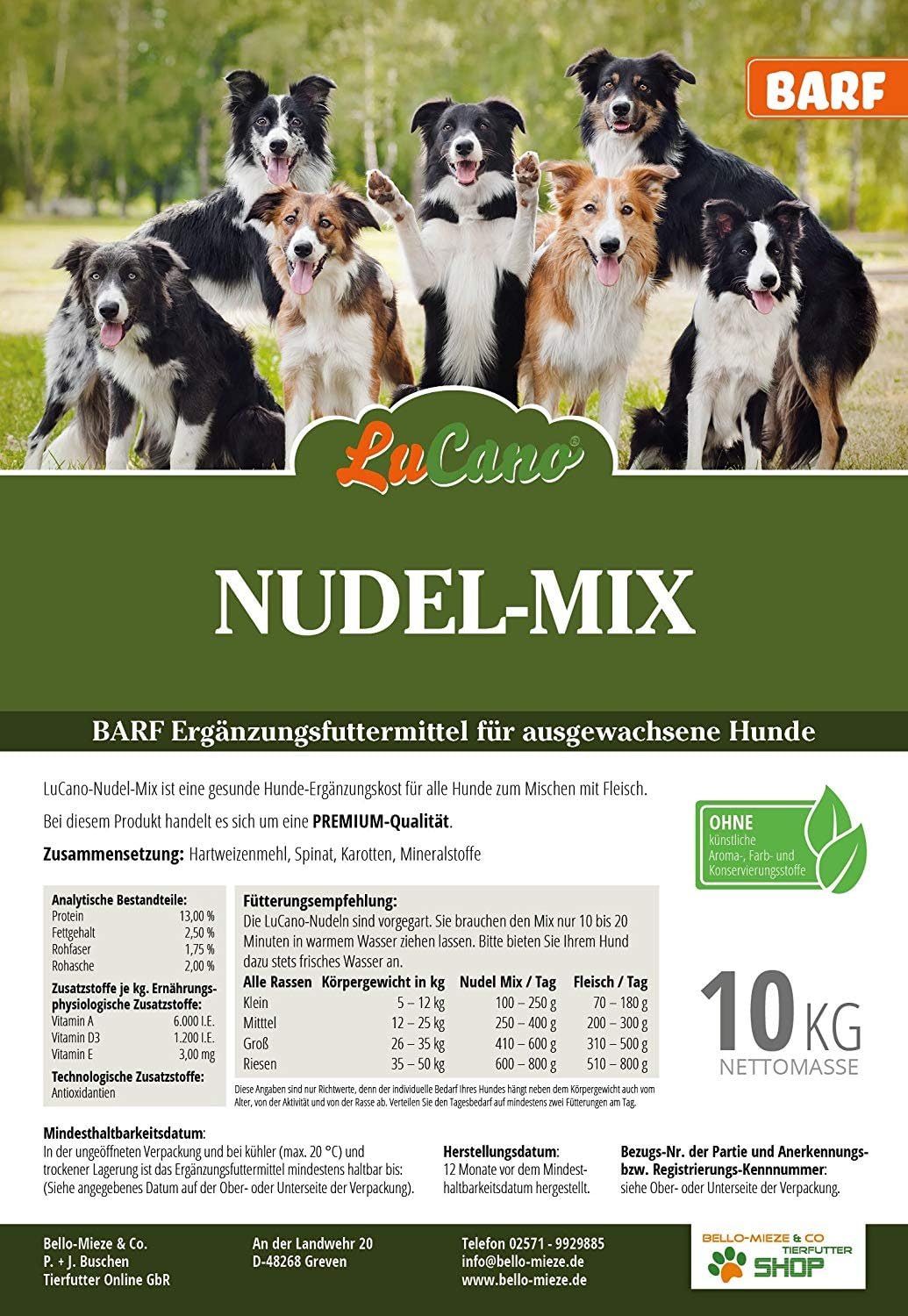 LuCano 10 kg Nudel - Mix | Barf Ergänzungsfutter für Hunde