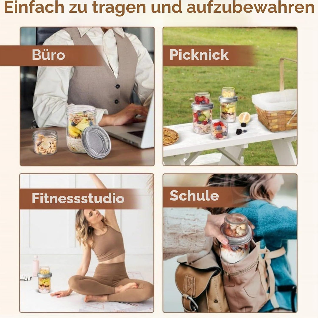 Doppelschicht Glas Salatglas mit Deckel, Trocken- und Nassgetrennt, Frühstücksbecher für Joghurt Müs