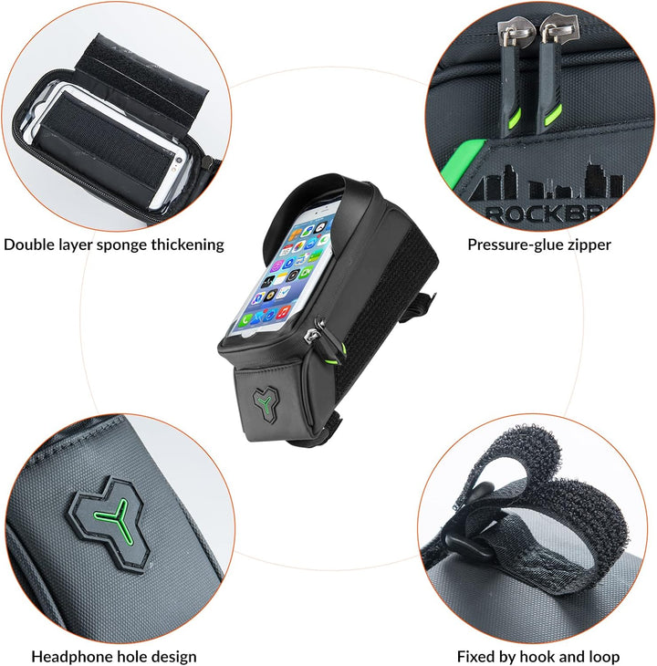ROCKBROS Rahmentasche für Fahrrad, Telefonhalterung für Lenker, Rennrad, Aufbewahrungstasche, 2 in 1