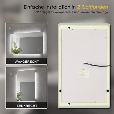 Elegant Led Badspiegel 50x70 cm Badspiegel mit Beleuchtung und Touchschalter kaltweiss Badezimmer W