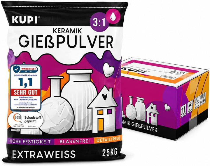 25kg Keramik Giesspulver Weiss | Gips zum Giessen Lufthärtend & Geruchlos | Giessmasse für Silikonfo