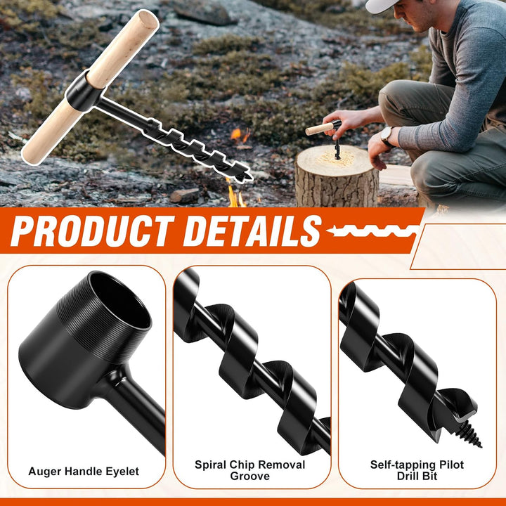 Holzbohrer Manuell Bushcraft, 4 Stück Handbohrer Outdoor Mit Holzstab