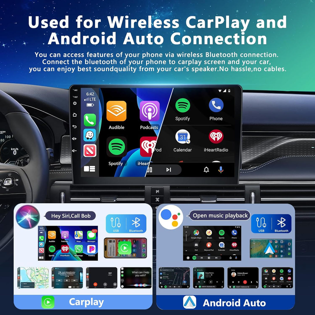 2GB + 64GB Carplay Autoradio mit Kabellosem Android Auto, 2 Din 10.1 Zoll Android Touchscreen Car St