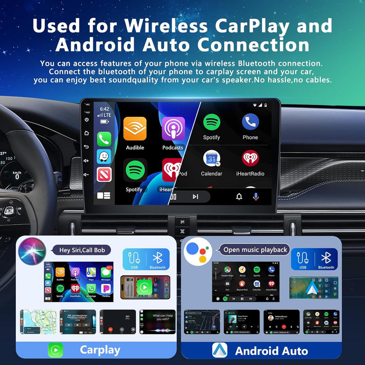 2GB + 64GB Carplay Autoradio mit Kabellosem Android Auto, 2 Din 10.1 Zoll Android Touchscreen Car St
