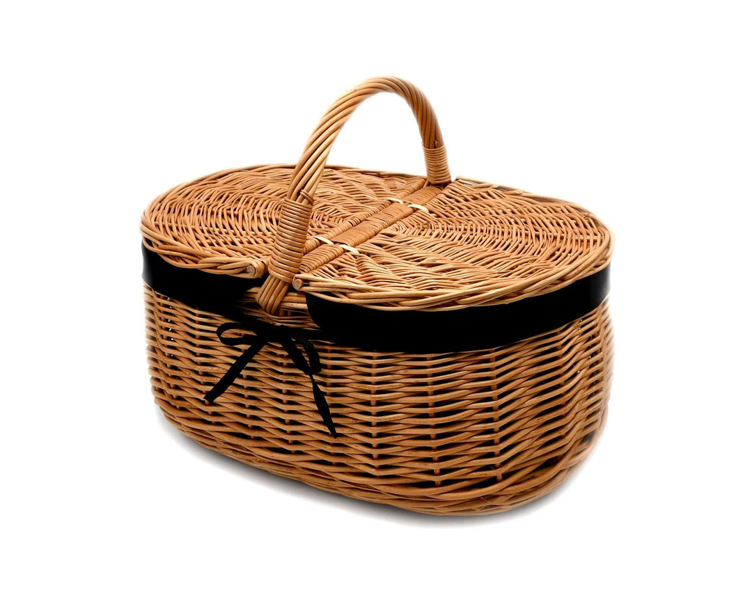 Rattankorb Weidenkorb Korb Picknickorb Stabiler Tragekorb mit 2 Deckeln aus Weide geflochten K1-030-