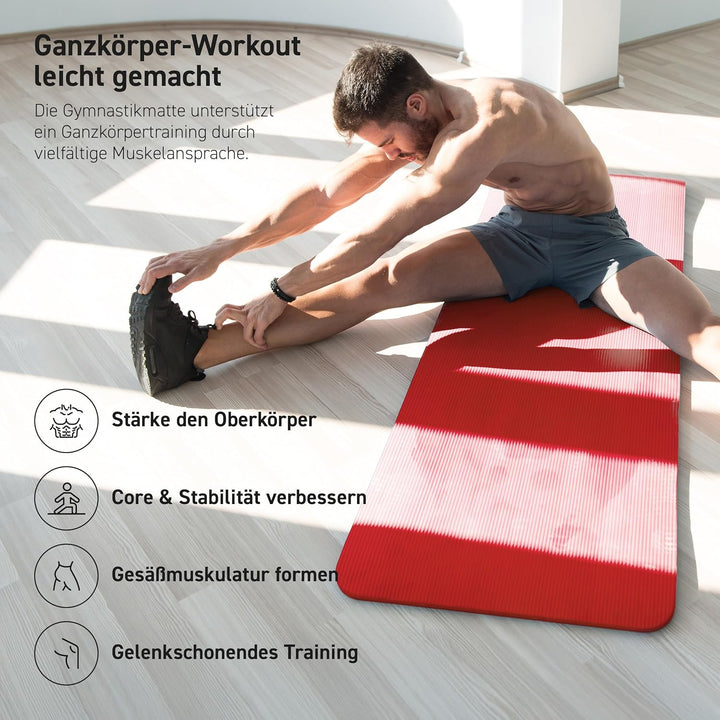 MSPORTS Gymnastikmatte Premium inkl. Tragegurt + Übungsposter + Workout App I Hautfreundliche Fitnes