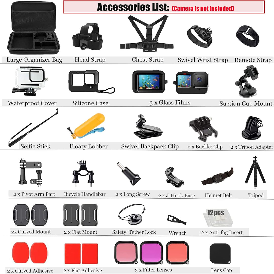 Pikioraz 52in1 Action Kamera Zubehör Kit Set, Action-Kamera Zubehör-Kit Kompatibel mit GoPro Hero, A