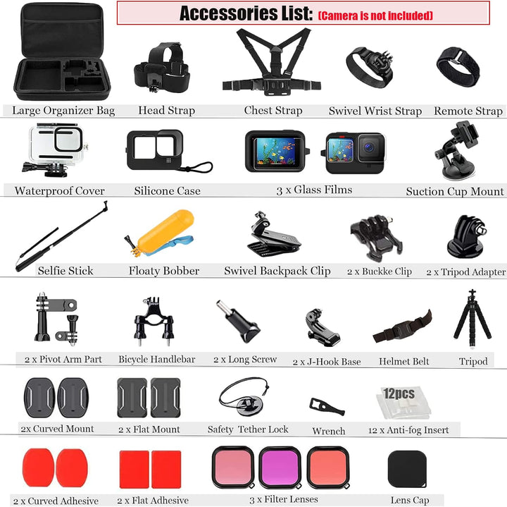 Pikioraz 52in1 Action Kamera Zubehör Kit Set, Action-Kamera Zubehör-Kit Kompatibel mit GoPro Hero, A