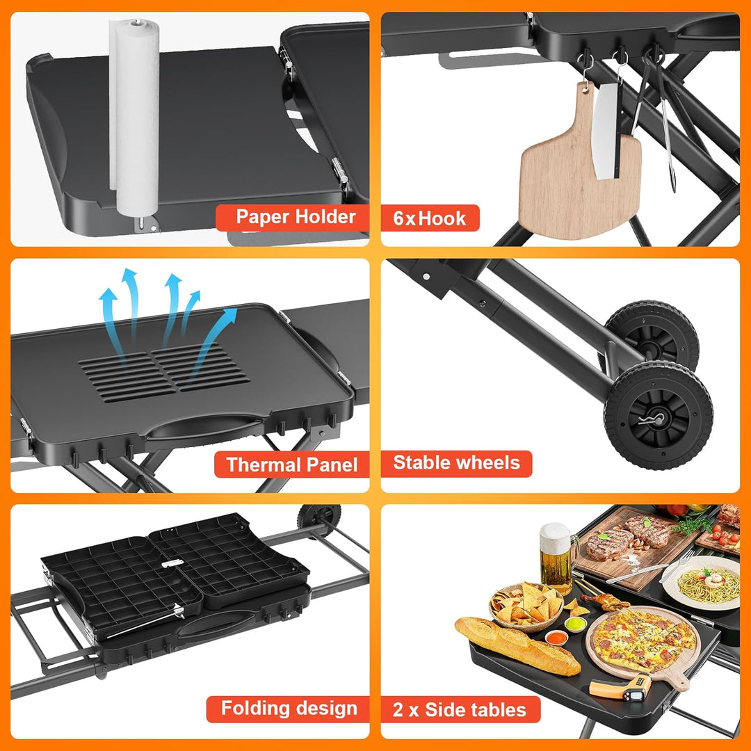 GFTIME Tragbarer Grillwagen für Weber, Ninja, Ooni, Blackstone, Nexgrill, Traeger und den meisten tr