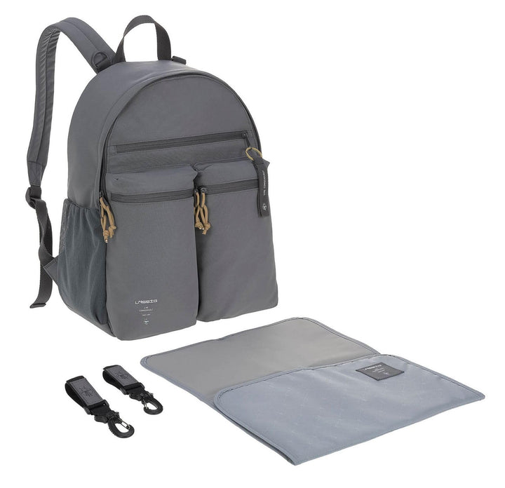 LÄSSIG Baby Wickelrucksack mit Wickelunterlage, Kinderwagenbefestigung/Casual Urban Backpack anthrac