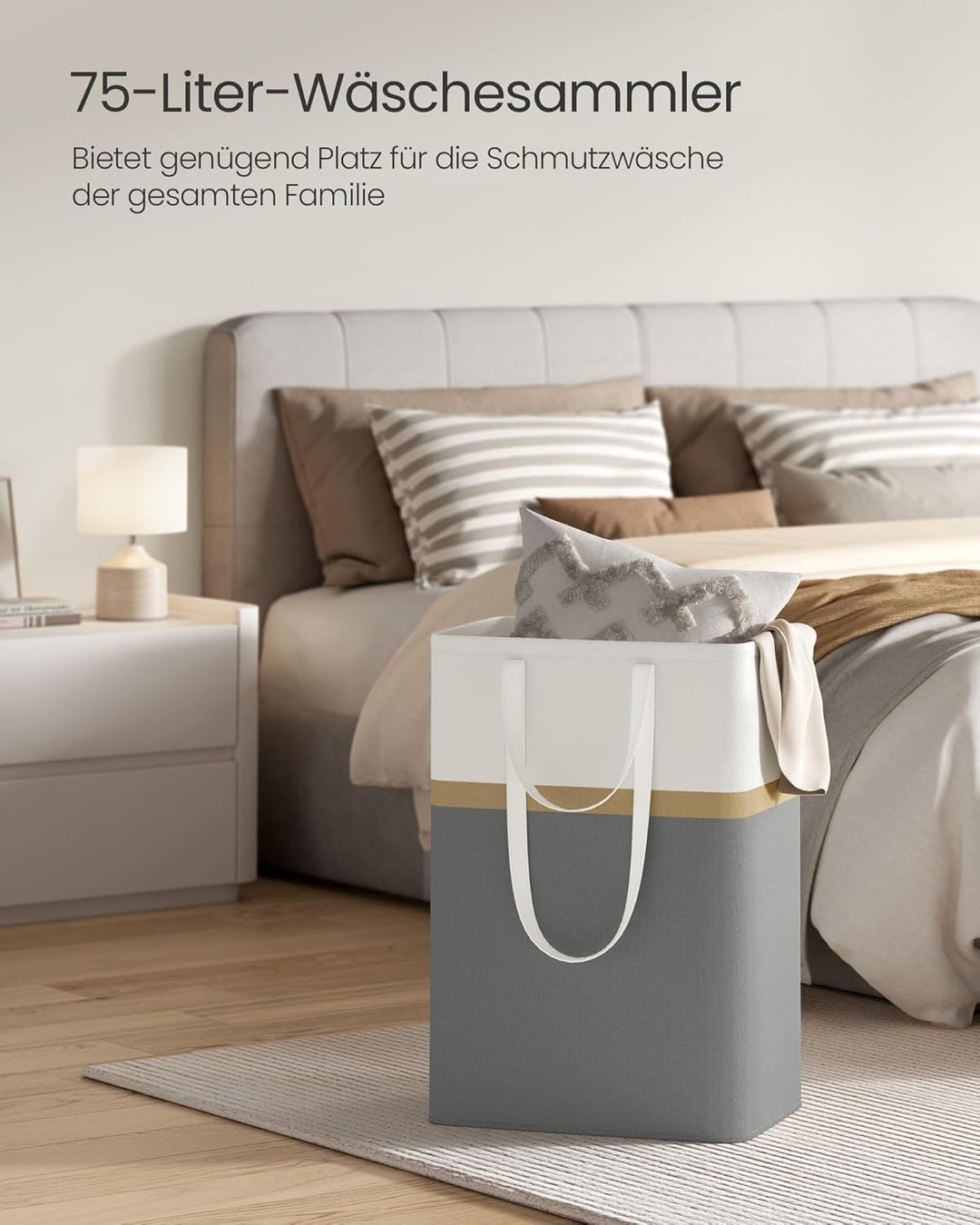 SONGMICS Wäschekorb 2er Set, 75 L Wäschesammler faltbar, mit kurzen und langen Griffen, leicht zu tr