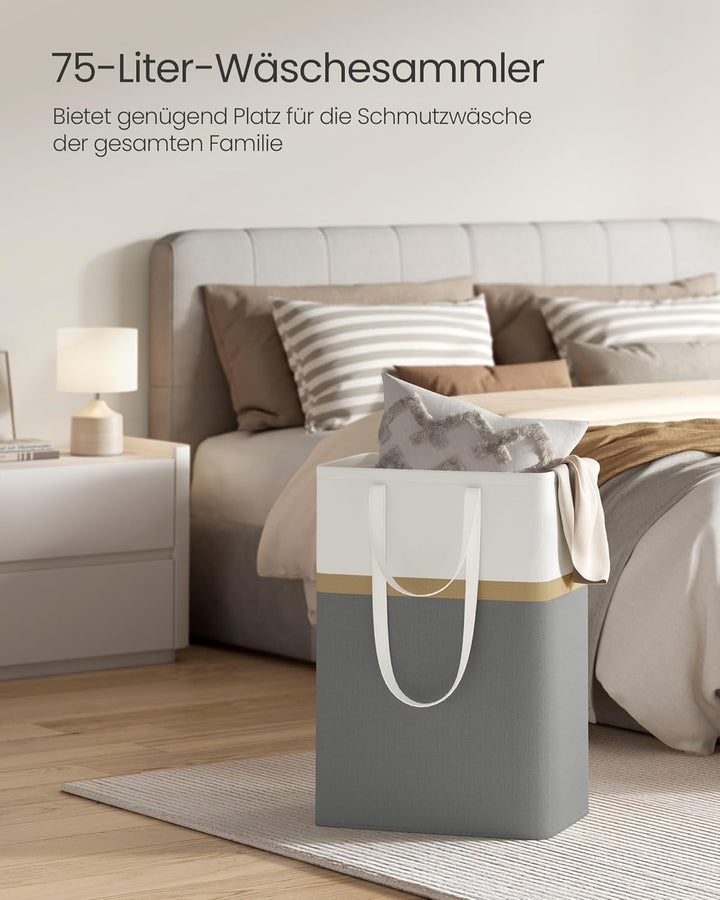 SONGMICS Wäschekorb 2er Set, 75 L Wäschesammler faltbar, mit kurzen und langen Griffen, leicht zu tr