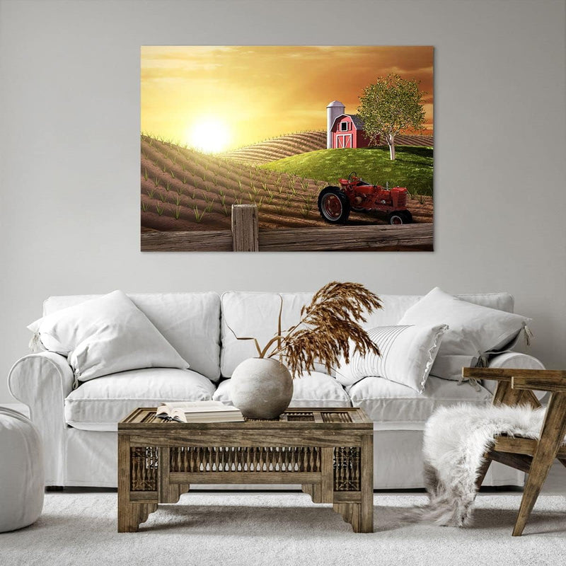 Bilder auf Leinwand 100x70cm Leinwandbild Morgen Bauernhof Feld Plantage Gross Wanddeko Bild Schlafz