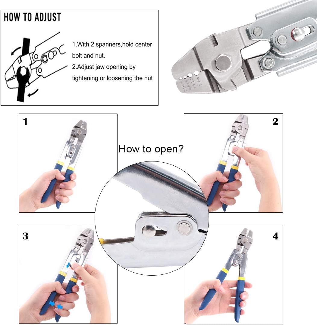Glarks Drahtseil-Crimpzange Drahtseil-Crimper Drahtschneider Crimper bis zu 2.2mm mit 150 Stück 3 Gr