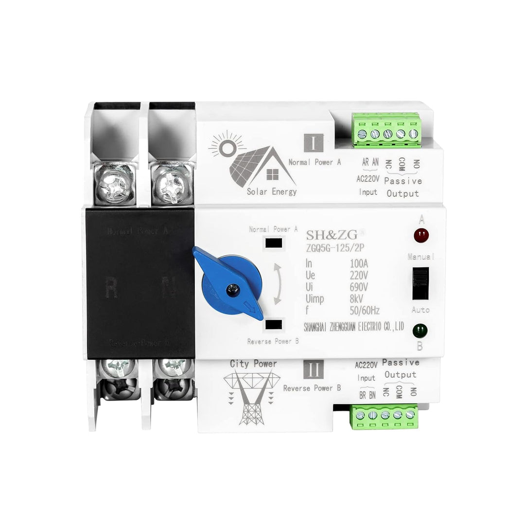 DEWIN Automatischer Transferschalter, 2P 100A 230V AC Transferschalter Dual Power Fast Switching Aut